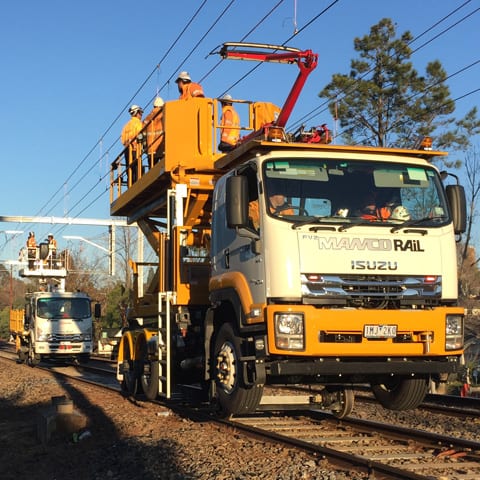 Rail Electrification Vehicle with Scissor Lift